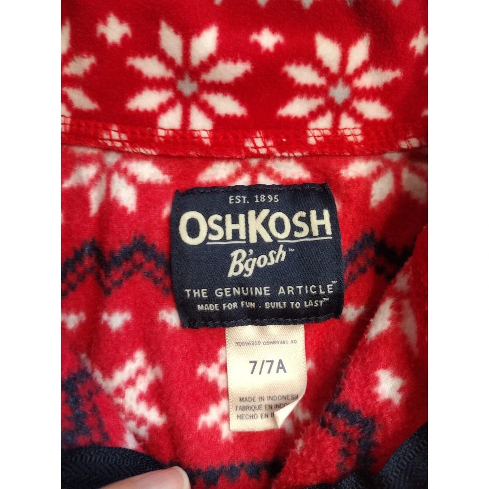 OshKosh B'gosh Kids Red Fair Isle Snowflake Fleece Quarter Zip Pullover Size‎ 7